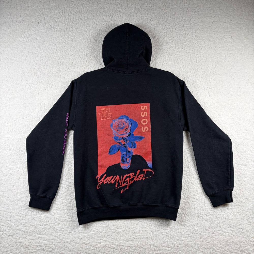 5 Seconds of Summer Youngblood 2018 Tour Hoodie Black 5SOS Rose Graphic Sz S